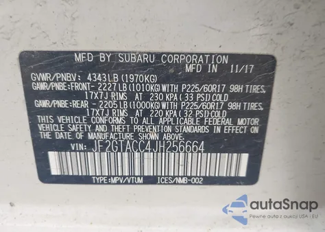 2018 Subaru Crosstrek 2.0I Premium from USA, damaged, VIN JF2GTACC4JH256664